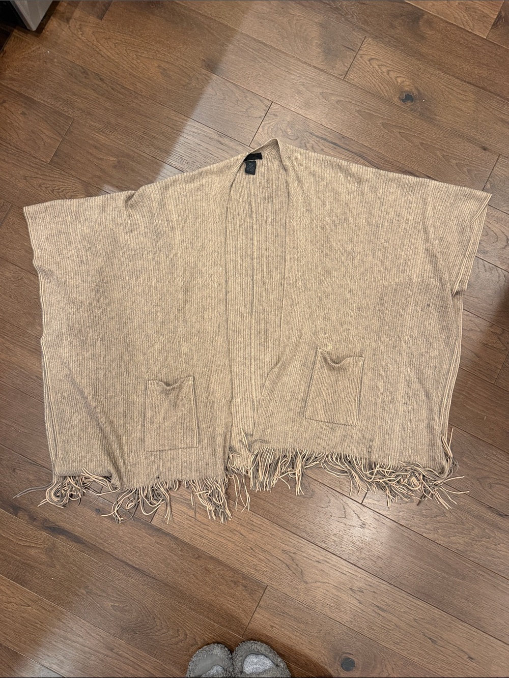 Steve Madden Open Front Ribbed Knit Poncho Beige One Size - C19-108